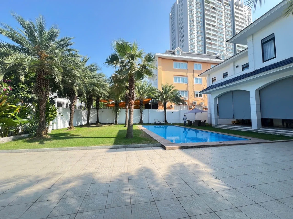 French-style 5BR pool villa in Thao Dien compound for rent.
